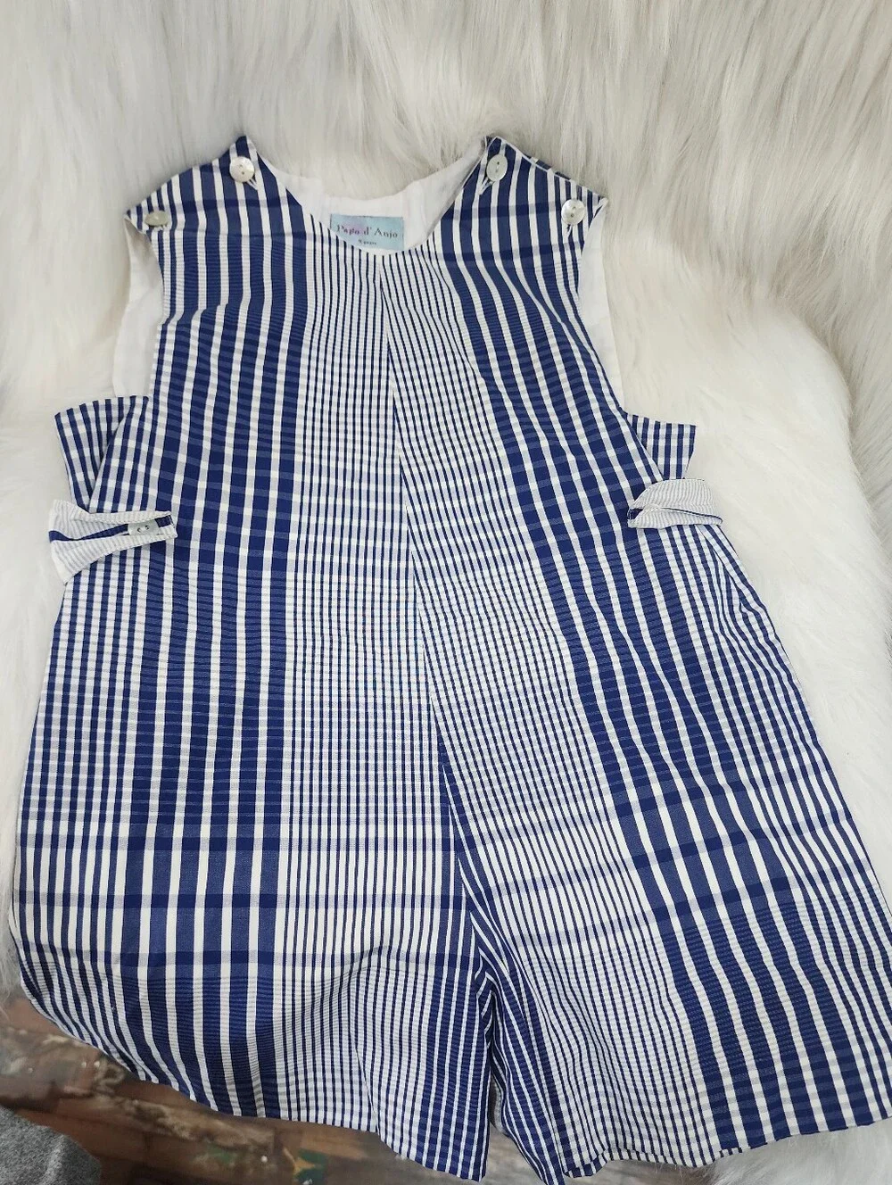 Papo d'Anjo Kids Button-Shoulder Rompers Lot 3:Gray, Yellow Plaid & Navy Stripes